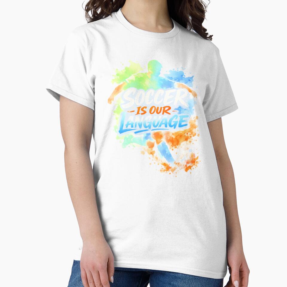 Soccer Is Our Language – Watercolor Football Quote T‑Shirt by Thao-Studio