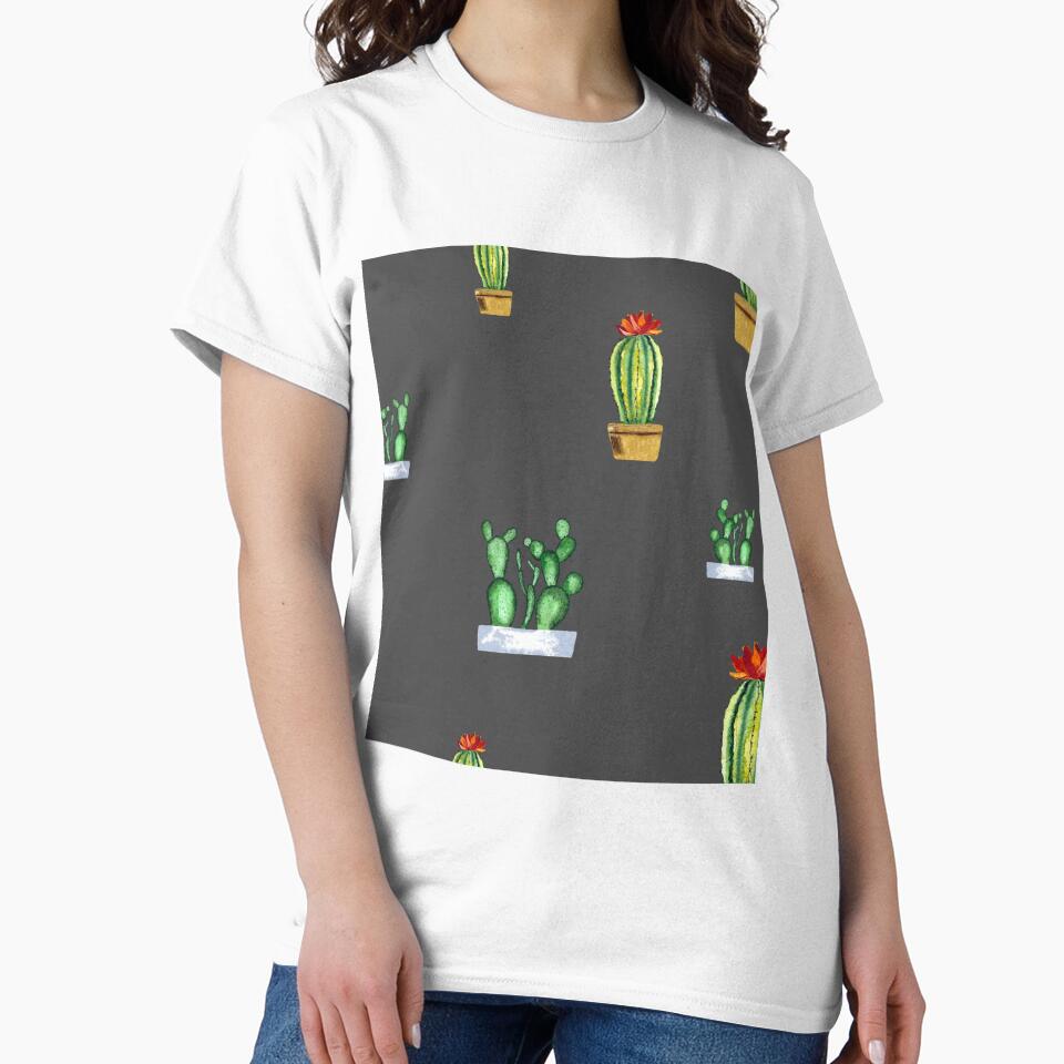 Cactus in pot seamless pattern a watercolor grey by Yana Mustafina | Boho Soulful Designs