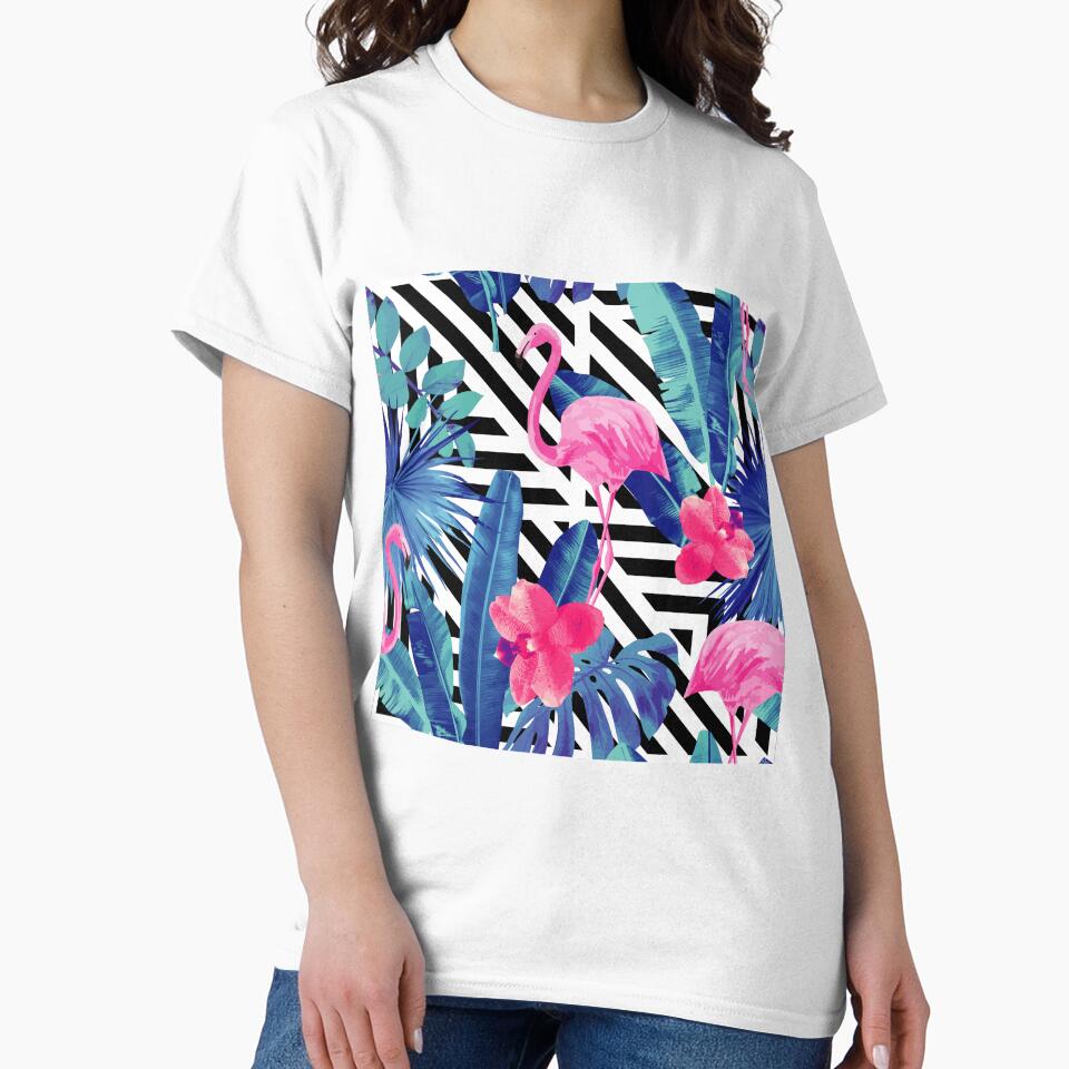 Pink Flamingo Tropical Jungle Leaf by newburyboutique