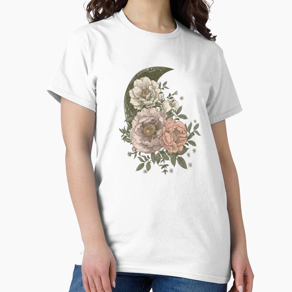 Gentle Eclipse Crescent Moon – Vintage Floral Stillness Art by LunarStillCo