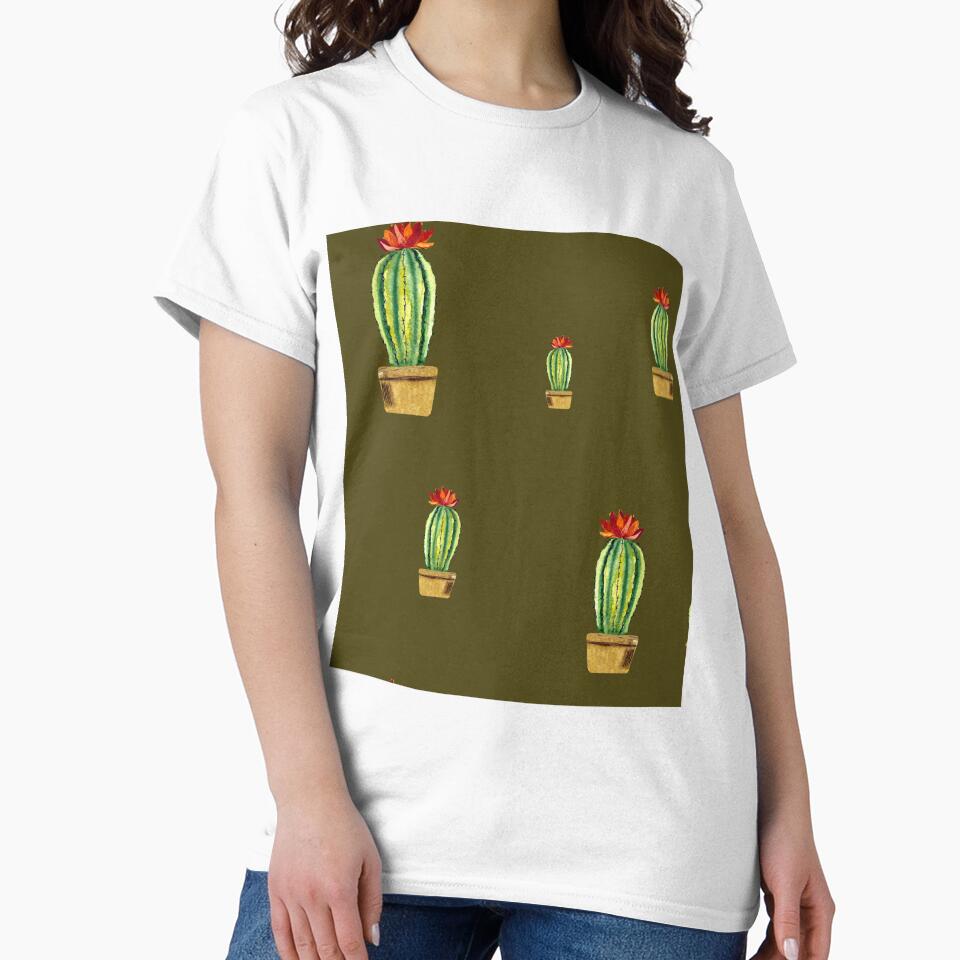 Cactus green red flower pattern watercolor sketch green by Yana Mustafina | Boho Soulful Designs