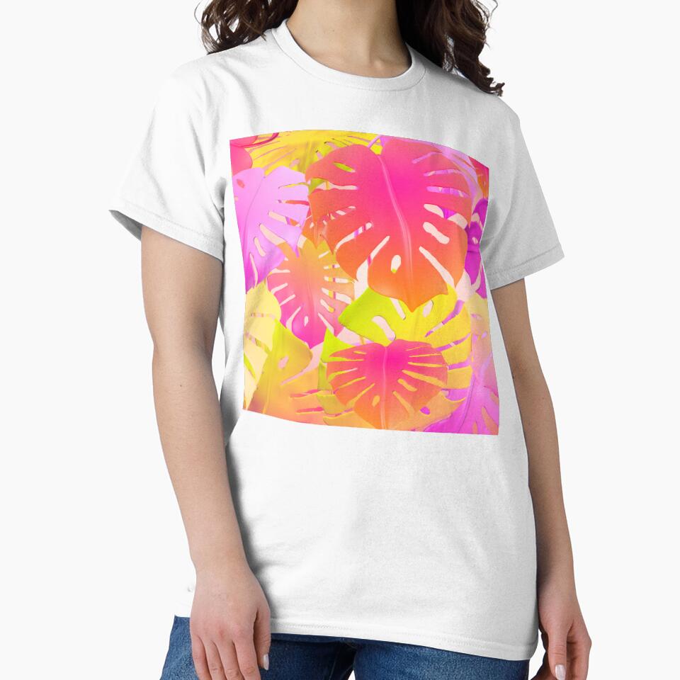 Colorful Tropical Jungle Leaves Pattern Design, Colorful Monstera Leaves by antevasinart