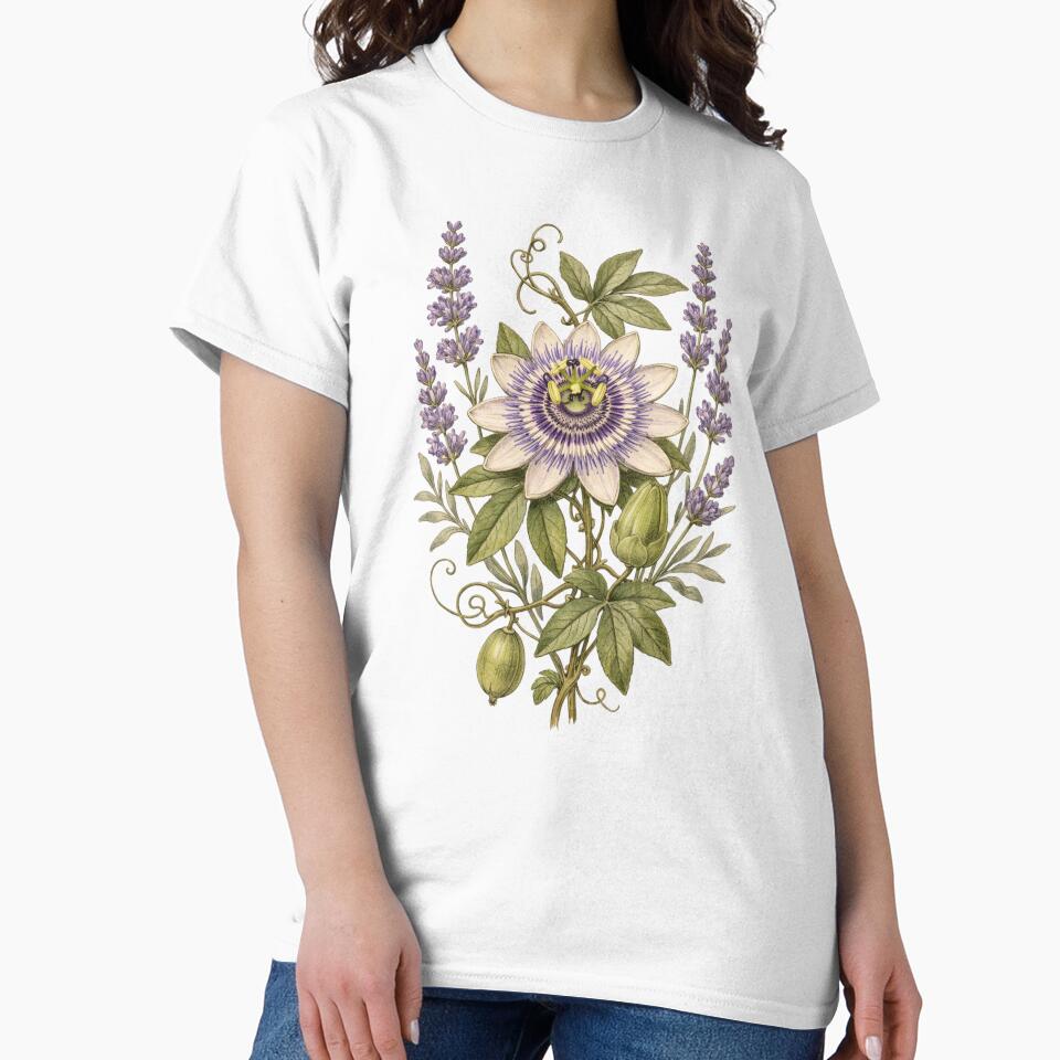 Vintage Passion Flower and Lavender Botanical Illustration - Antique Botanical Print by Darlin8888