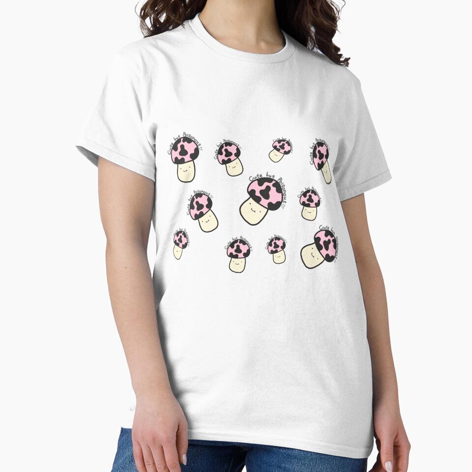 Cute but Poisonous Mushrooms Pattern Kawaii Pink Anime Harajuku Pink Mushroom Logo Minimal Art by Marinaaa010