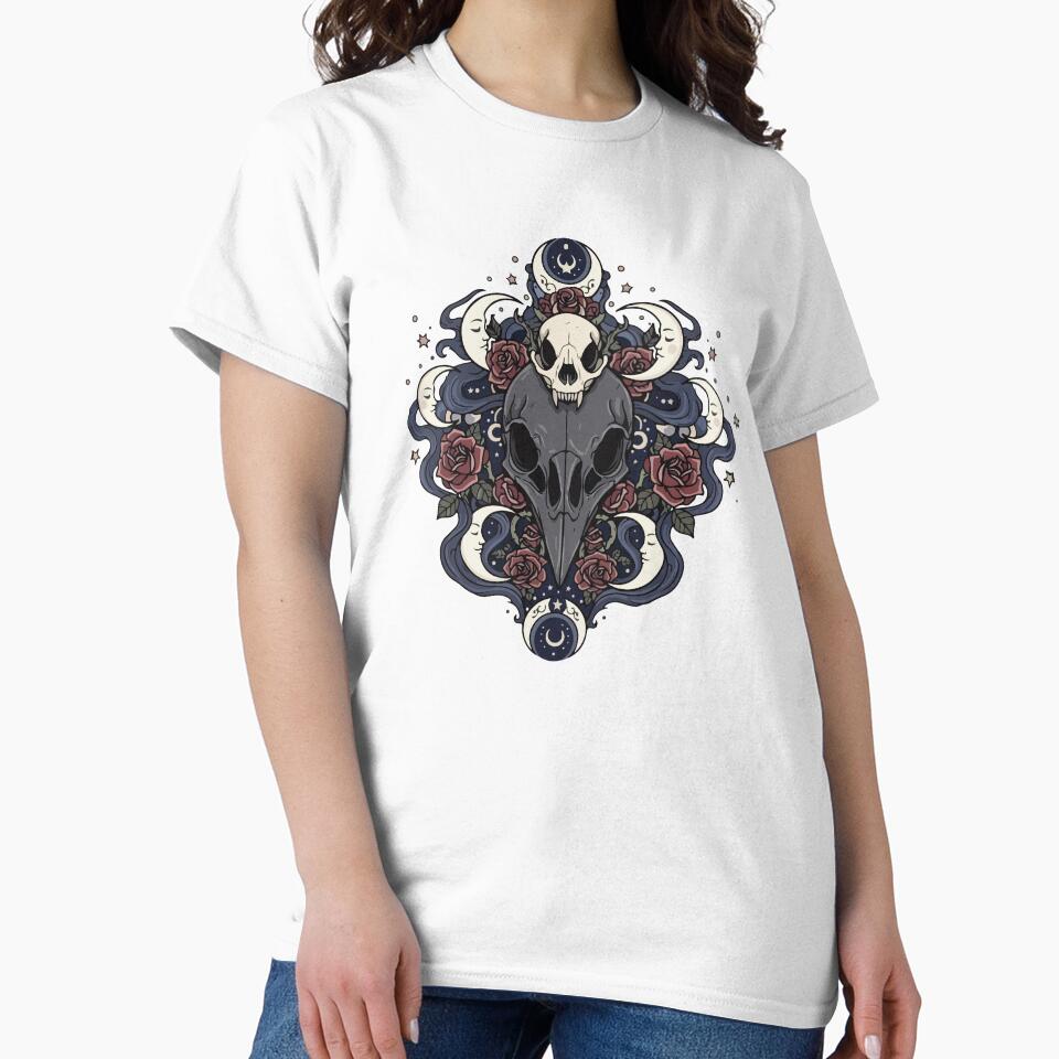 Gothic Crow and Cat Skulls with Moons and Roses by BrownHorse90s