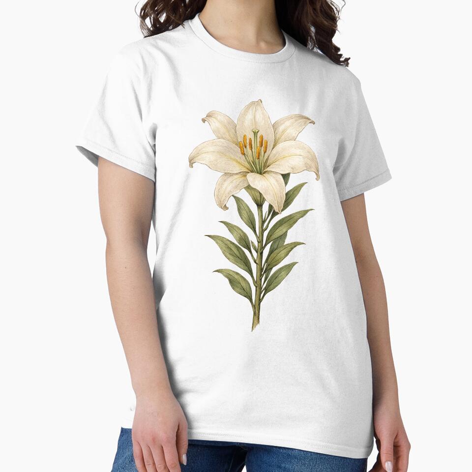 Vintage White Lily Botanical Illustration - Antique Flower Print by Darlin8888