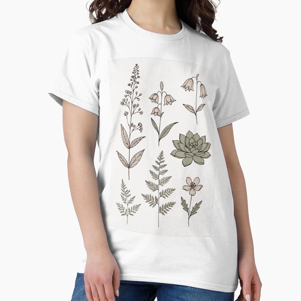 Minimalist Botanical Line Art Wildflowers & Ferns by stylishdzign