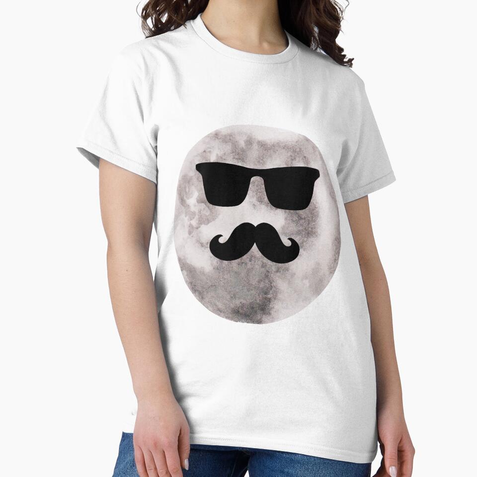 moon with moustache wearing glasses by t-shirtsquad