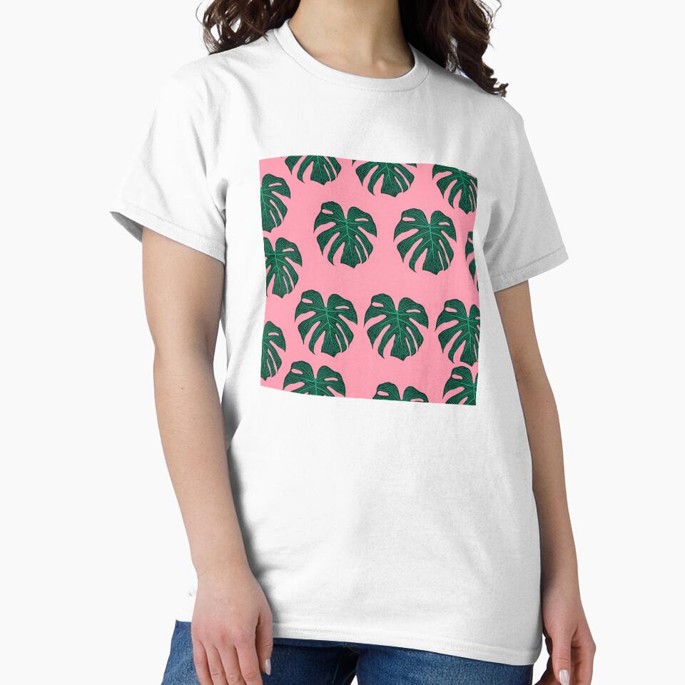 pink tropical botanical leaves pattern by moremattie