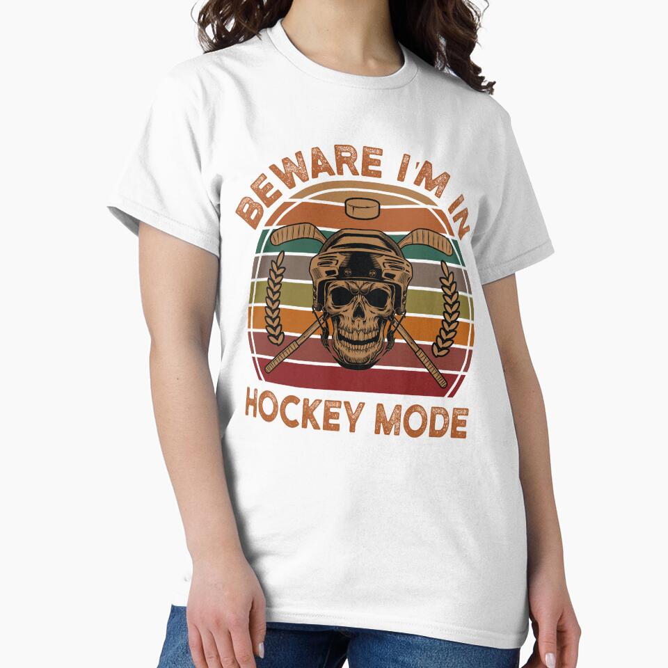Beware I'm In Hockey Mode Funny Hockey Player Skull retro Gift by Theobsessed01