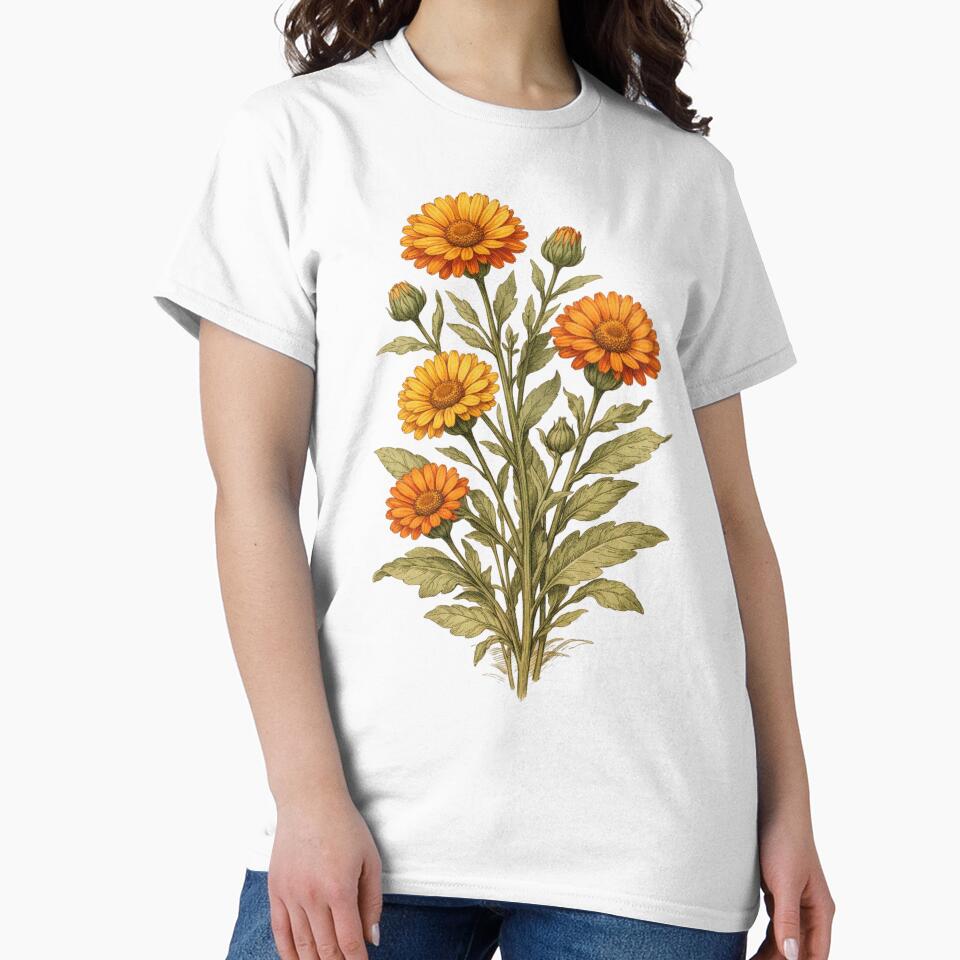 Vintage Calendula Botanical Illustration - Calendula Officinalis Antique Herb Print by Darlin8888