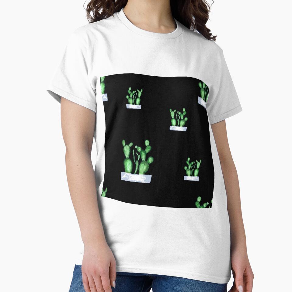 Cactus green seamless pattern a watercolor sketch black by Yana Mustafina | Boho Soulful Designs