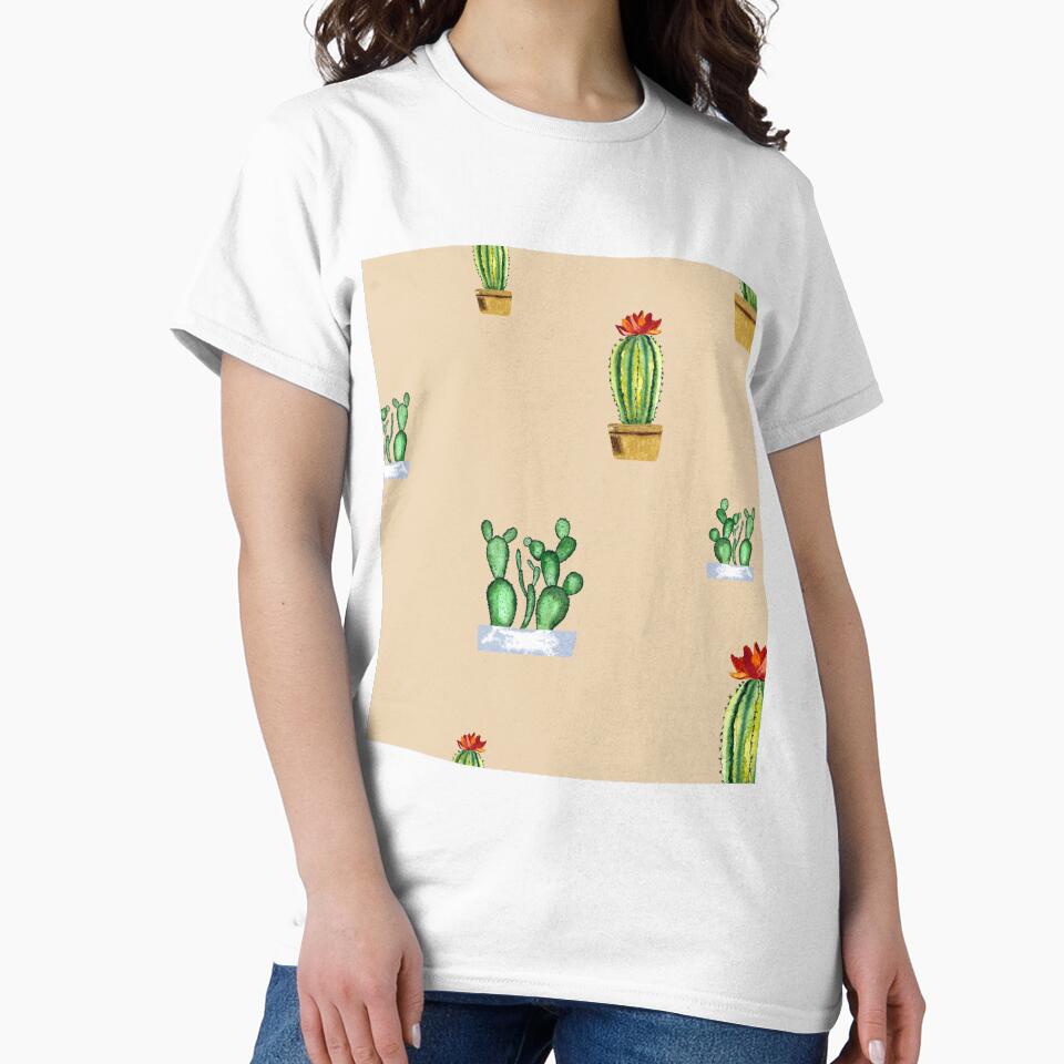 Cactus in pot seamless pattern a watercolor beige by Yana Mustafina | Boho Soulful Designs