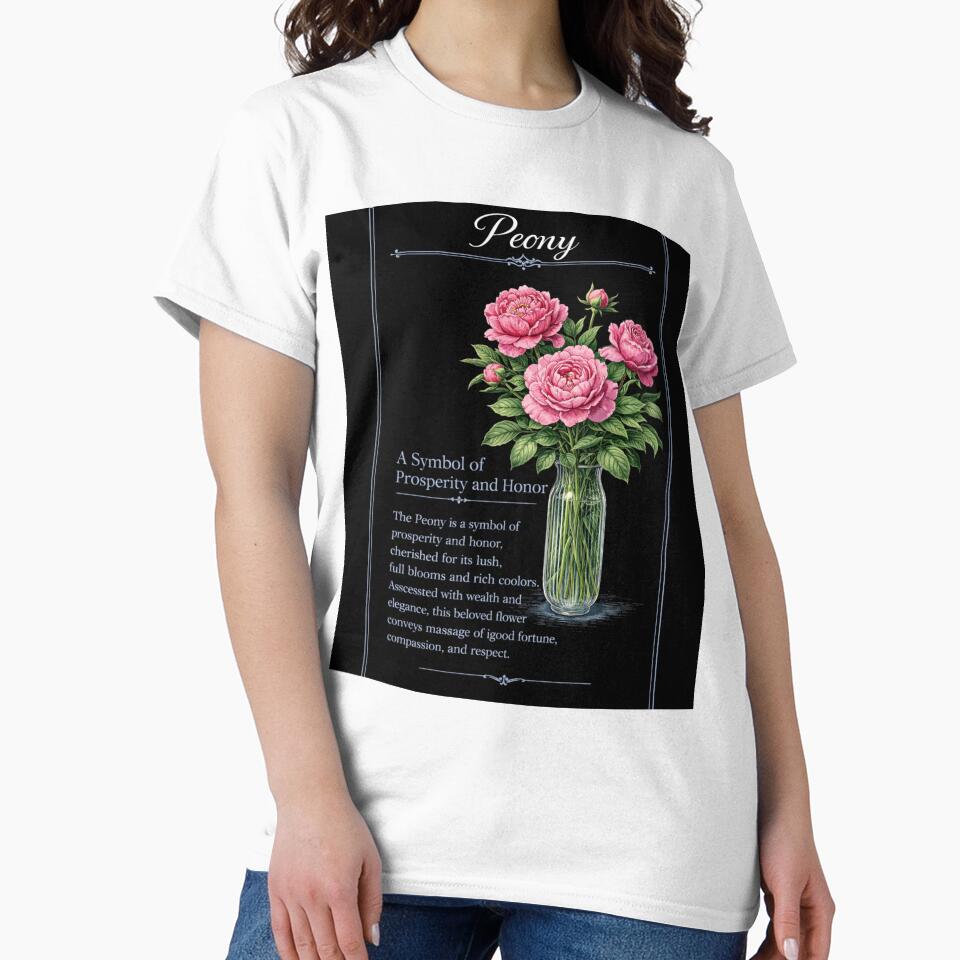 Peony Botanical Print, Vintage Floral Illustration, Prosperity and Honor on Black by Prayful