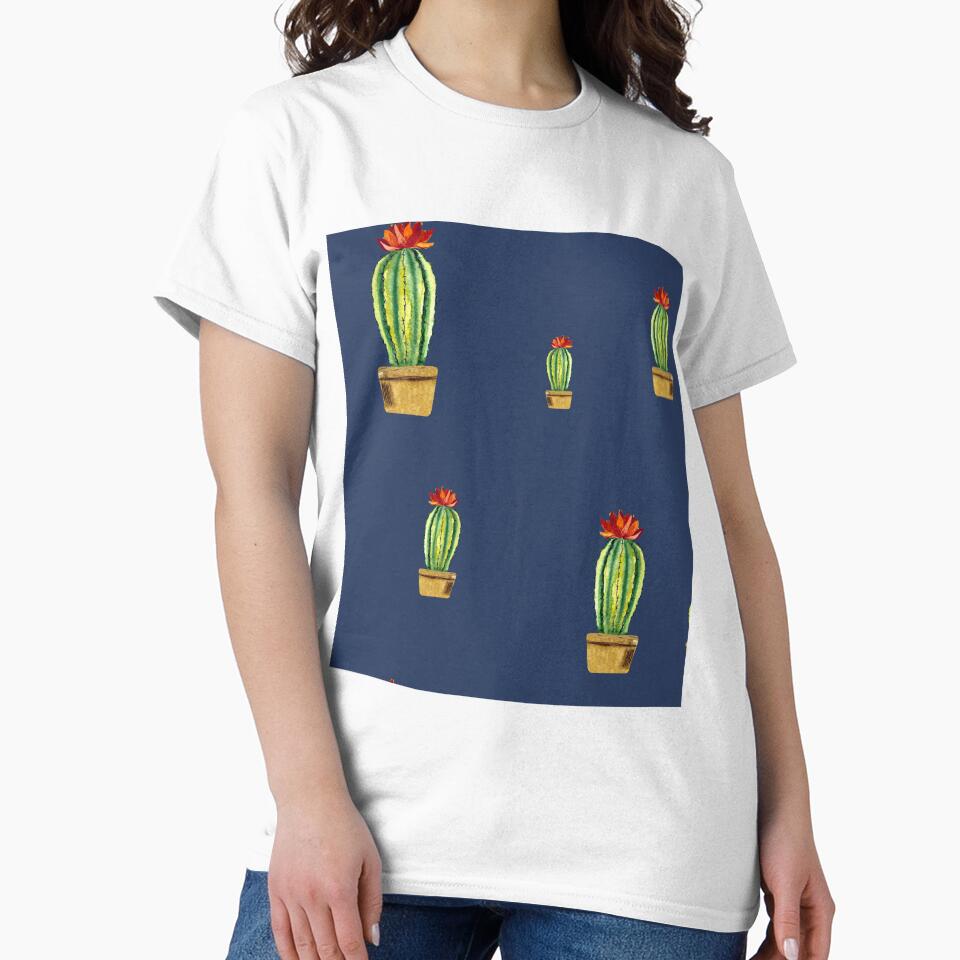 Cactus green red flower pattern watercolor sketch blue by Yana Mustafina | Boho Soulful Designs