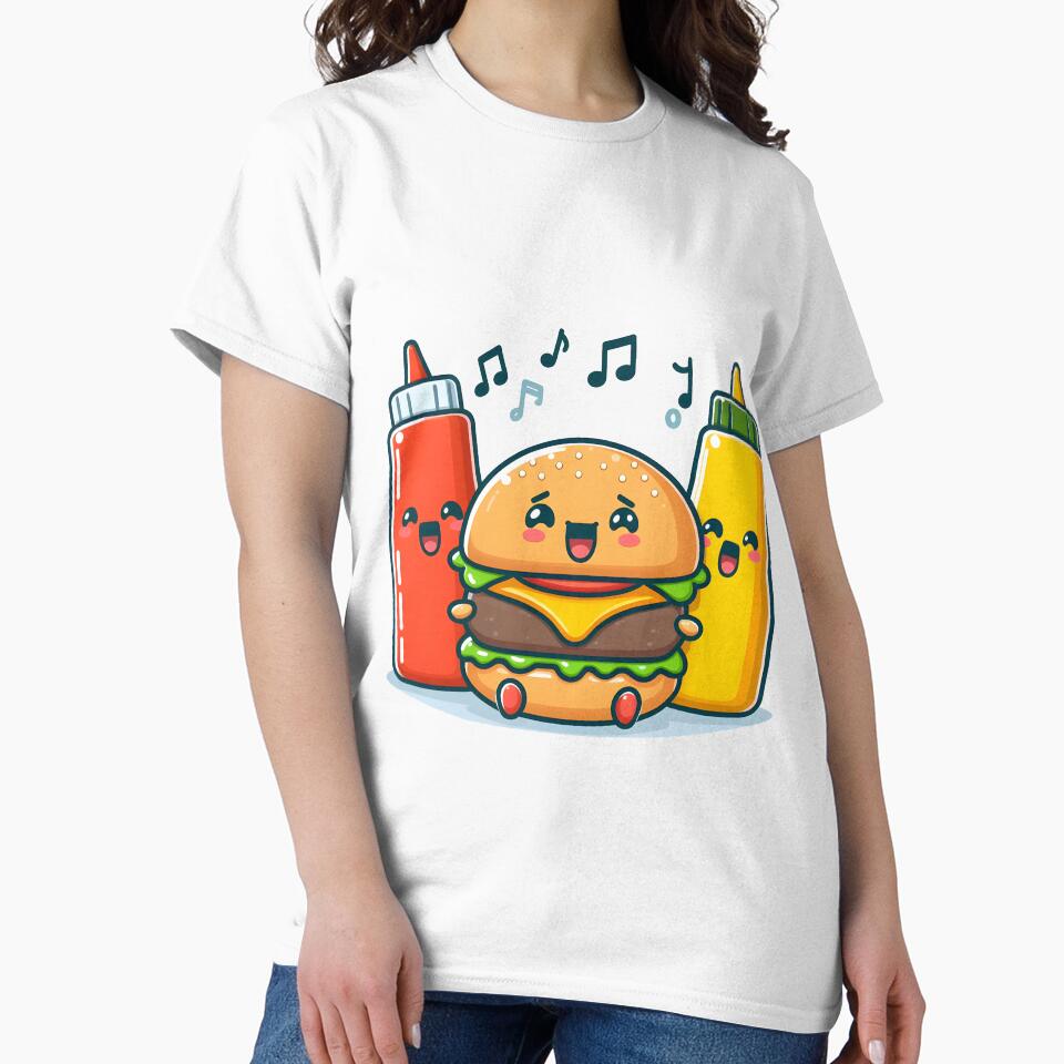 Kawaii Burger Singing With Ketchup And Mustard Bottles by CanvasCutie