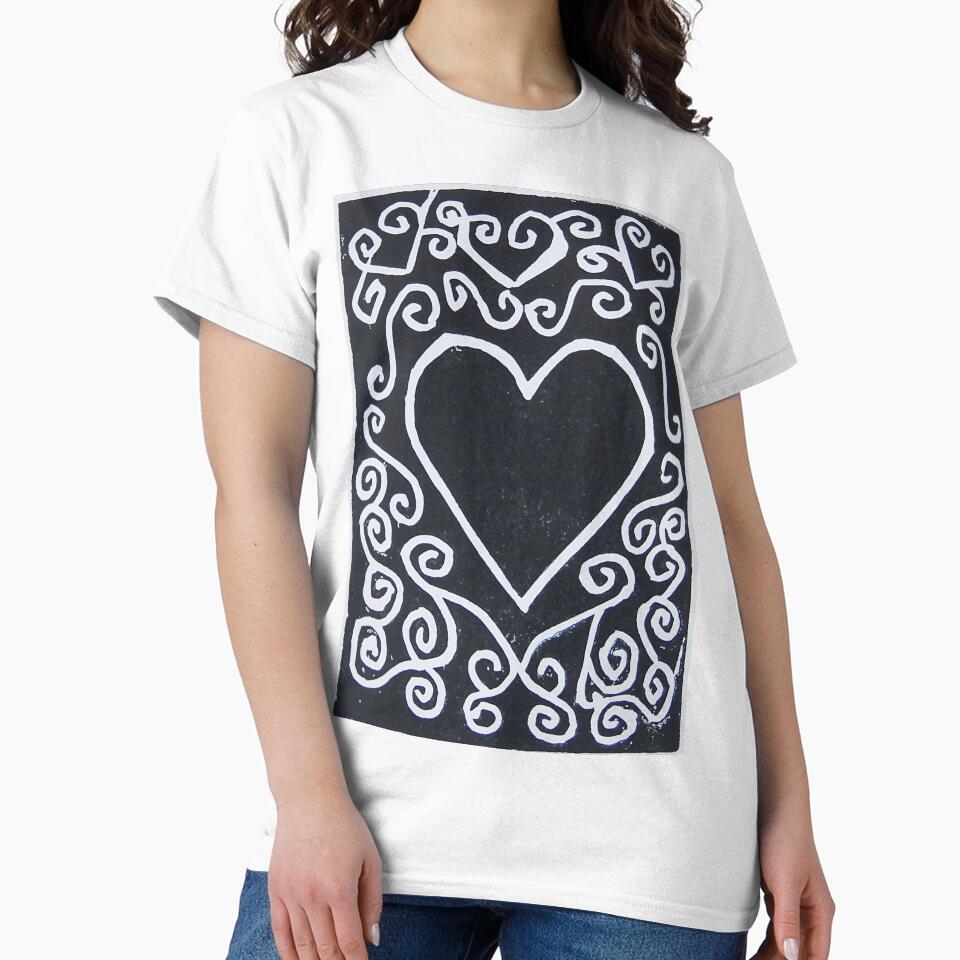 Black & White Heart in Lino by Katy Fryd