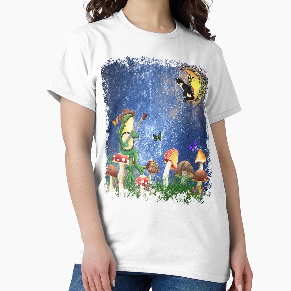 Crescent Moon Cat Mushroom Forest Banjo Frog Long Sleeve by GatheringPlace