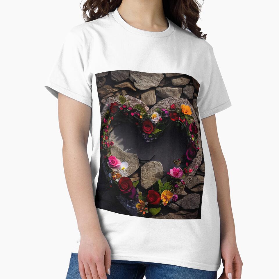 floral heart ring design on a stone wall, both vintage and modern floral wallpaper background new for 2023 by GeoffBeattie