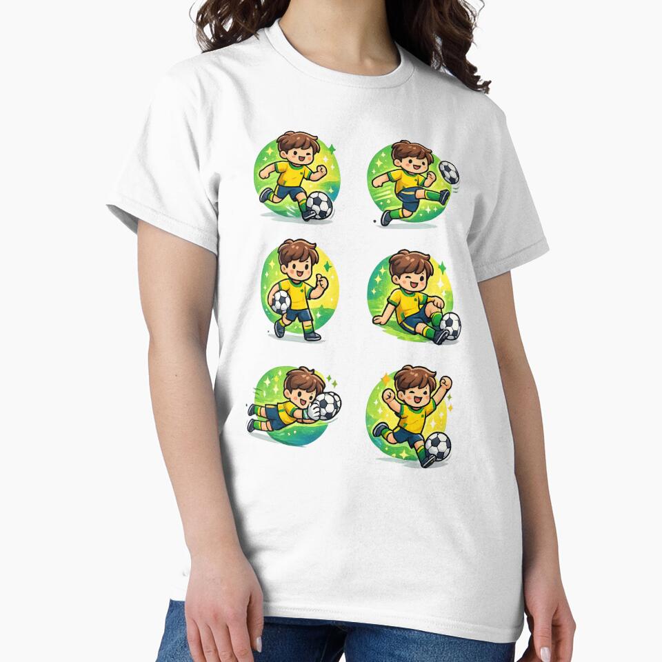 Cute Soccer Boy Icons Collection | Green and Yellow Football Sticker Set by Shape Snip Studio