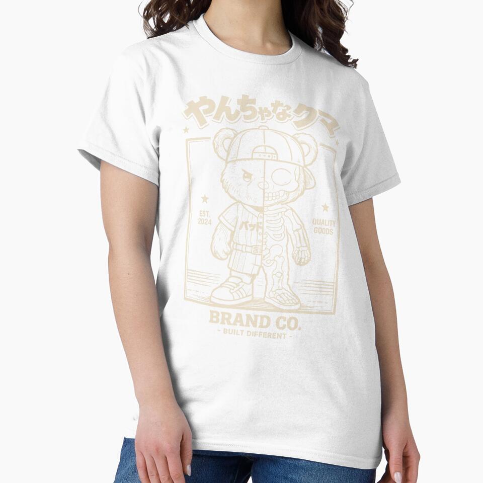 Copy of 31 Cute Chibi Bear Skull  Batter Tee Kawaii Yancha na Kuma Mischievous Bear (Black and White - Back) by KUMAINK