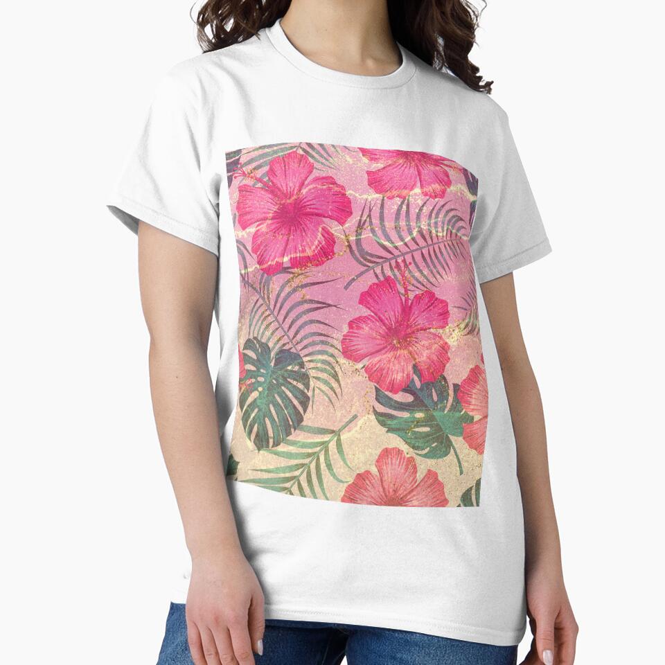pink and gold glitter watercolor flower pattern by Beeroclock