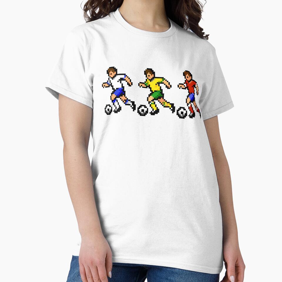 Pixel Soccer Players Dribbling Trio – Retro 8-Bit Football Players by Is It Soccer Or Football