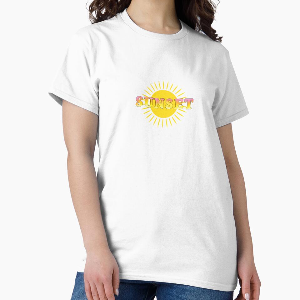 Yellow sun with sunset colours within the word SUNSET by Ninja Design Printable