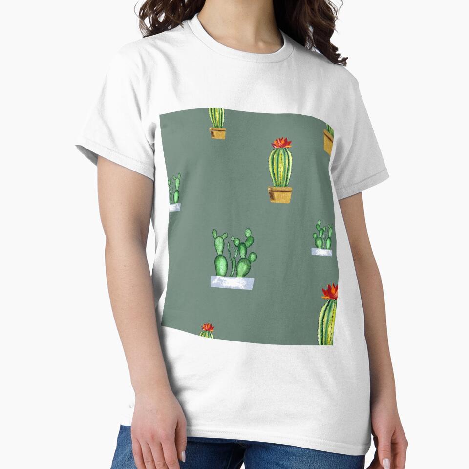 Cactus in pot seamless pattern a watercolor mint by Yana Mustafina | Boho Soulful Designs