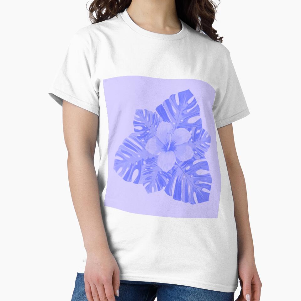 Tropical Hibiscus Leaves and Flower Mauve Blue Purple by hearthearts