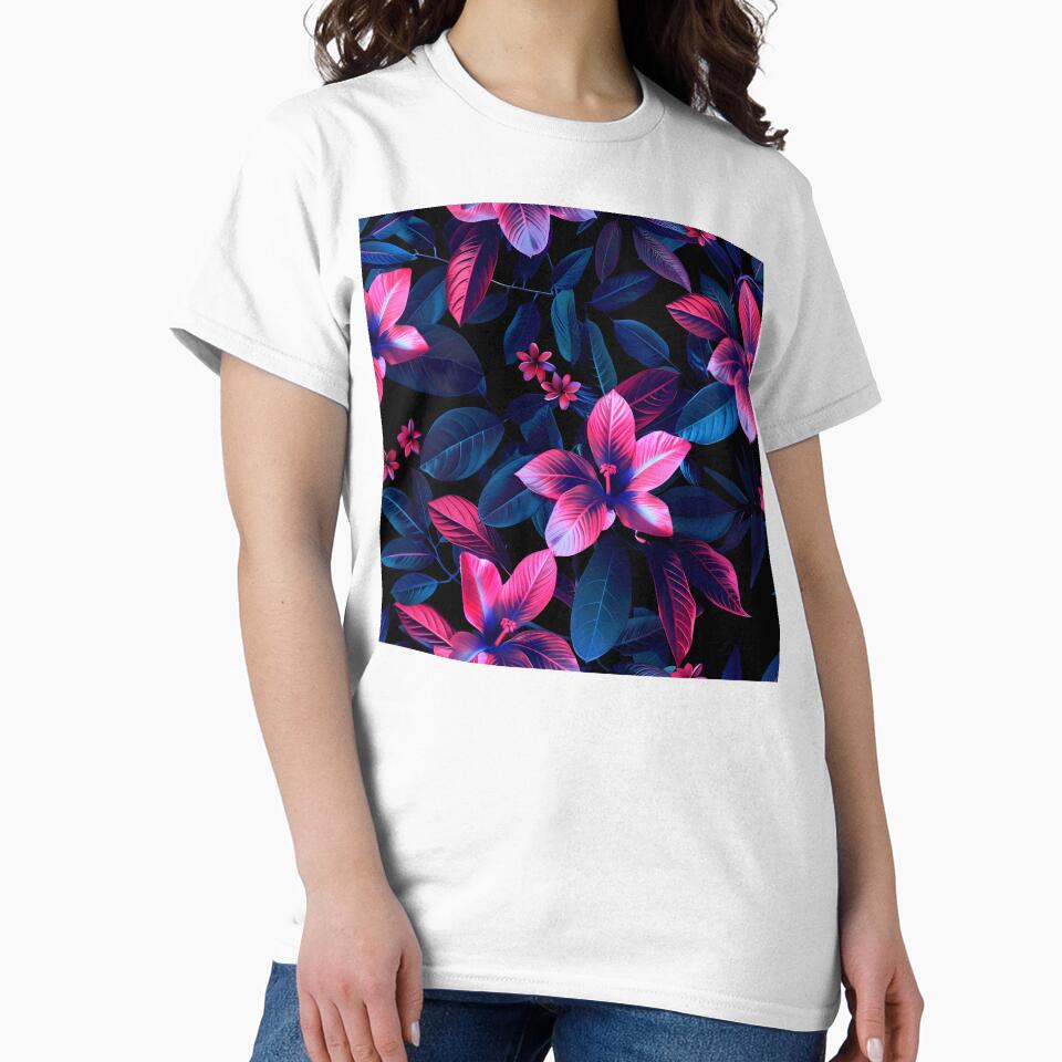 tropical pink and blue flowers print by dcrc