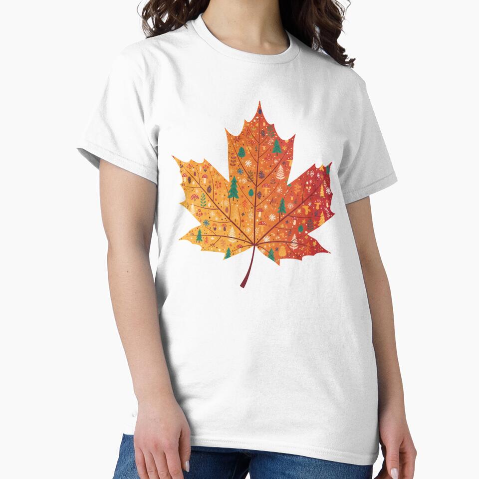Autumn Woodland Maple Leaf – Scandinavian Folk Art by heidiannemorris © by FOLK ART FUSION by heidiannemorris
