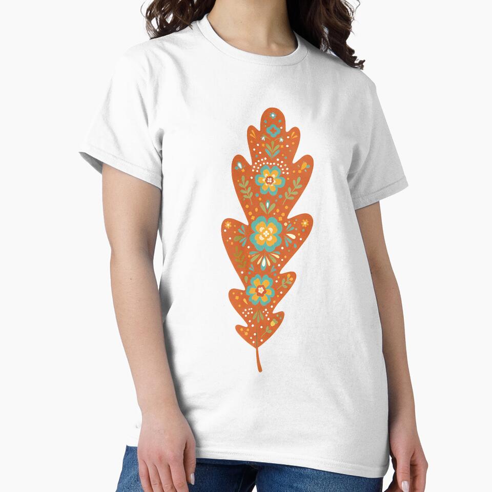 Orange Oak Leaf – Scandinavian Folk Art by heidiannemorris © by FOLK ART FUSION by heidiannemorris
