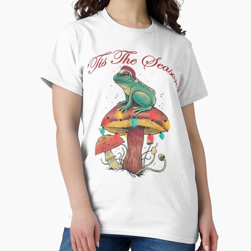Christmas Frog Sitting On A Mushroom Long Sleeve by GatheringPlace