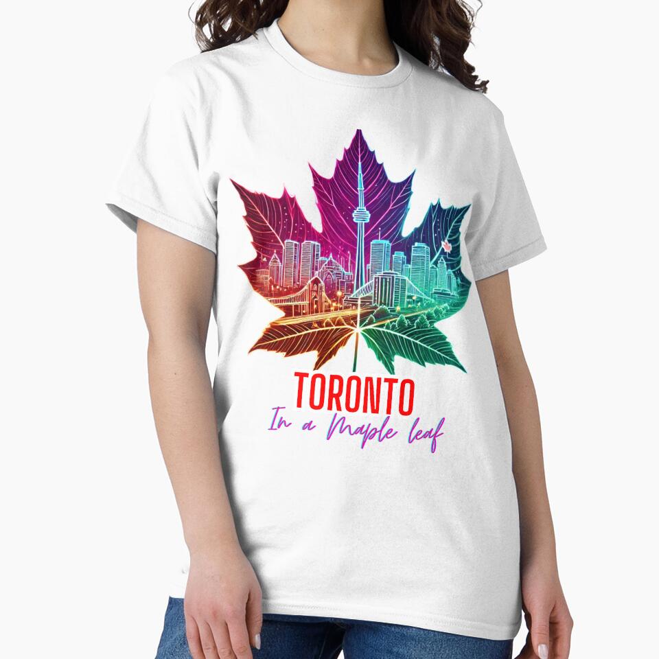 Toronto Skyline Neon Maple Leaf – CN Tower Toronto Canada Cityscape Design by BeatyinChaos