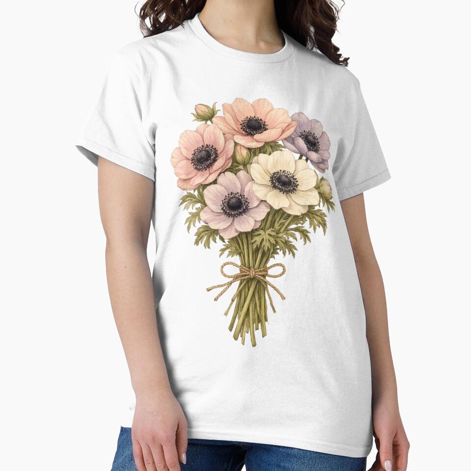Vintage Anemone Flower Bouquet Botanical Illustration - Antique Floral Print by Darlin8888