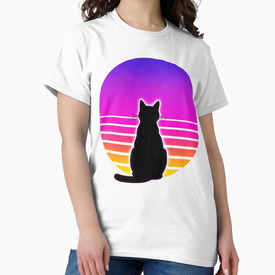 80s Retro Sunset Cat Silhouette – Vaporwave Nostalgic Aesthetic Art by Qurratul Sadia