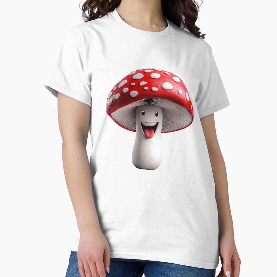 Happy Cartoon Mushroom with Red Cap and White Dots by MamaDong