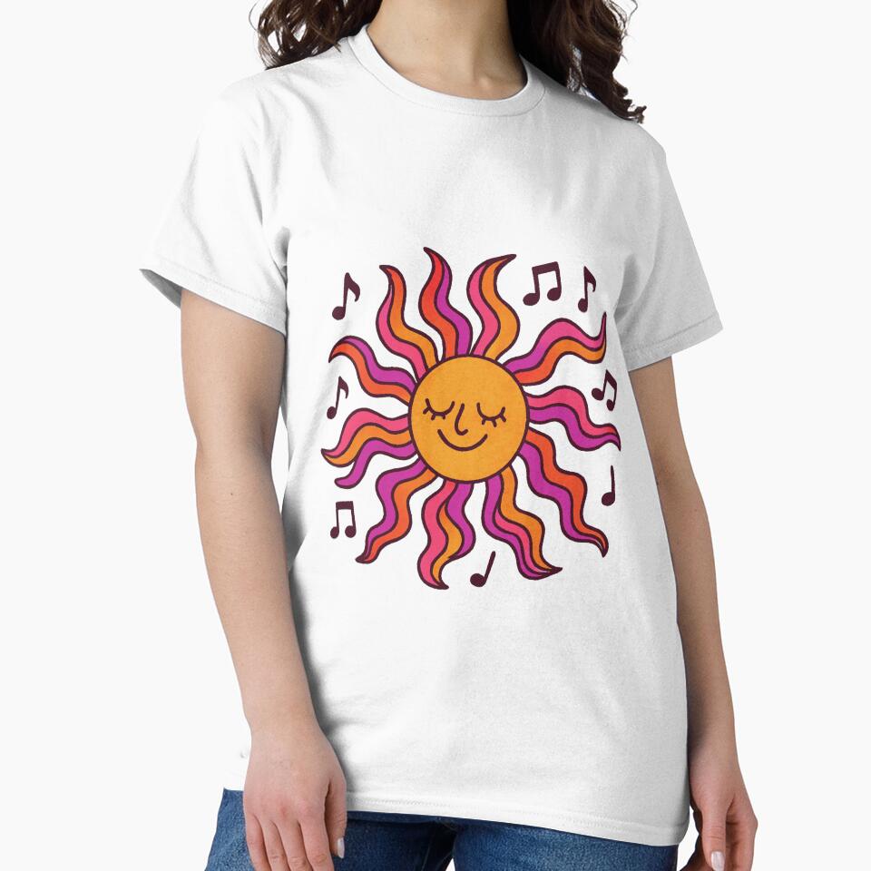 Cute Groovy Sun With Music Notes Retro 70s Style Design by anamul43