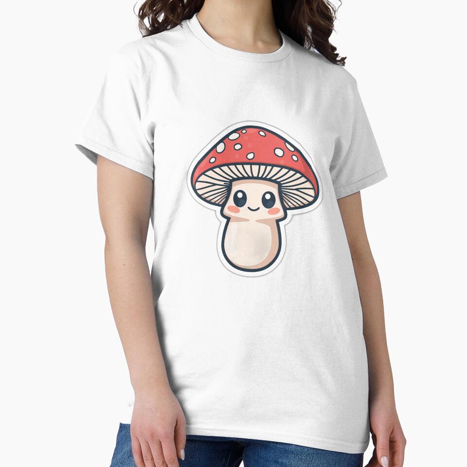 Cute Kawaii Mushroom Cartoon Illustration Smiling Toadstool by DigitalStudioZT