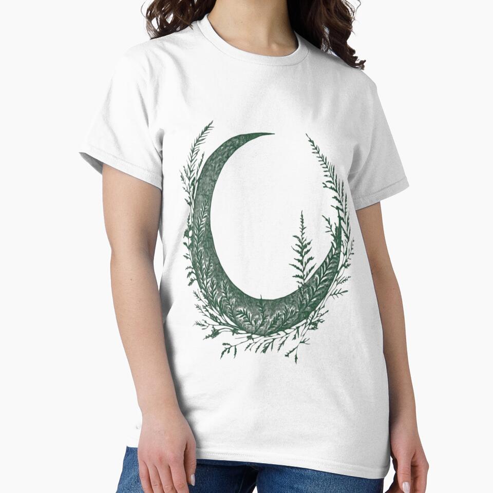 Forest Calm Crescent Moon – Botanical Celestial Engraving by LunarStillCo