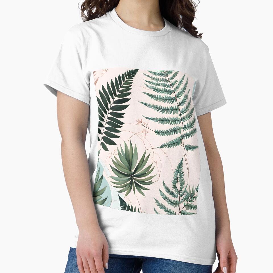 Mid Century Botanical Retro Geometric Leaves  Florals  Peach,  Green by Prints and Lifestyle