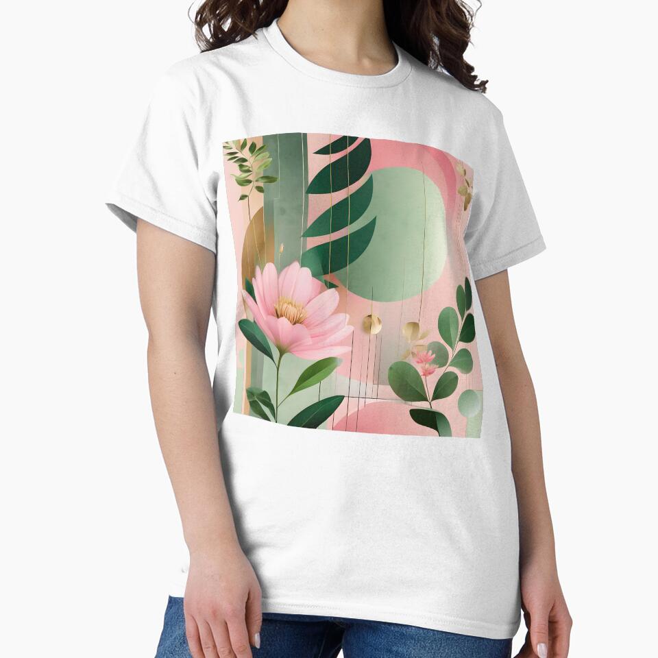Mid Century Botanical Retro Geometric Leaves  Florals  Pink Dark Green by Prints and Lifestyle
