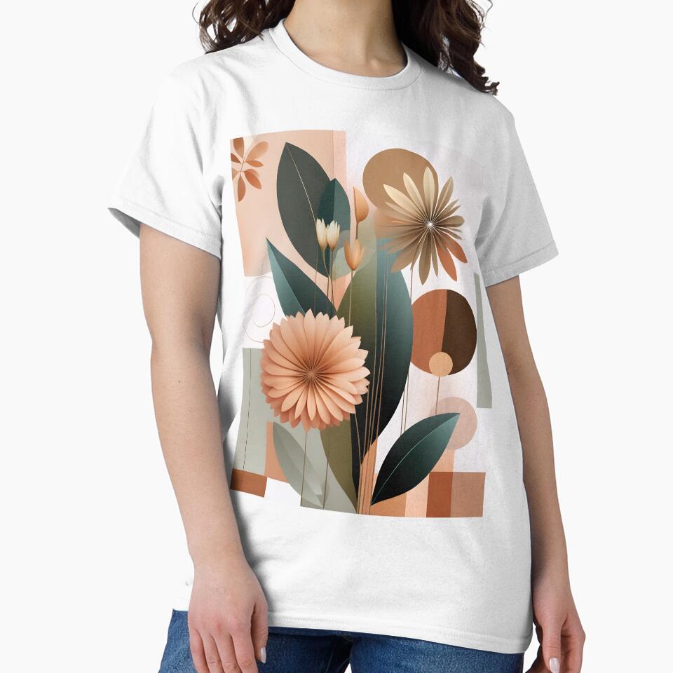 Mid Century Botanical Retro Geometric Leaves  Florals  Terra Cota Green by Prints and Lifestyle