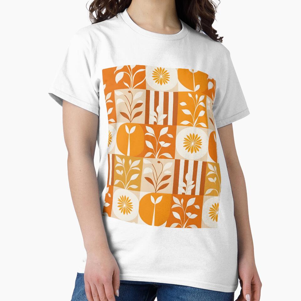 Retro Mid Mod Abstract Botanical Orange, Cream by Prints and Lifestyle