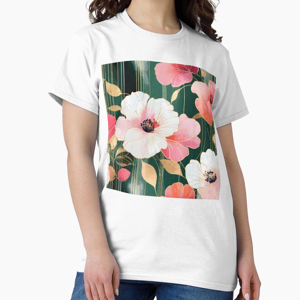 Mid Century Botanical Retro Geometric Leaves  Florals   Pink, Green #1 by Prints and Lifestyle