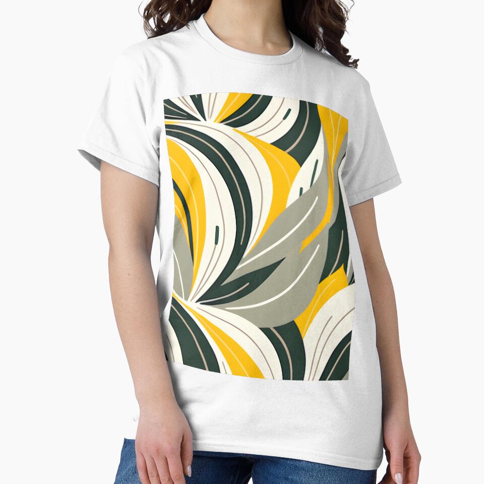 Mid Century Modern Abstract Botanical Yellow, Sage Green, Cream by Prints and Lifestyle