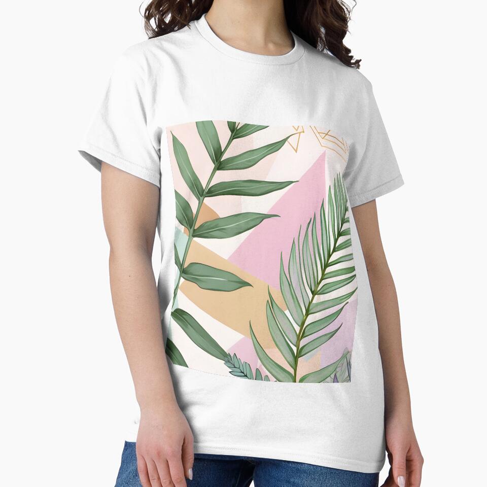 Mid Century Botanical Retro Geometric Leaves  Florals  Violet,  Green by Prints and Lifestyle