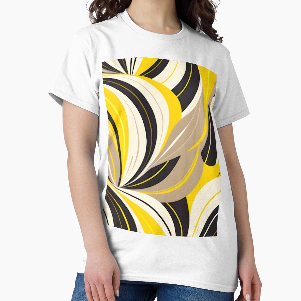 Mid Century Modern Abstract Botanical Beige, Black , Yellow by Prints and Lifestyle