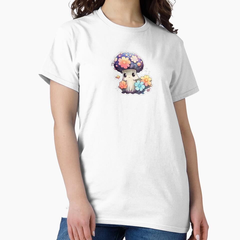 Cute Kawaii Flower Mushroom | White Watercolour | Happy, Flower, Floral, Nature, Kawaii, Lovely, Girly by FantasySoul